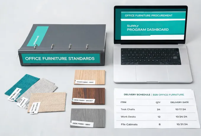 Business furniture standards binder and workspace samples